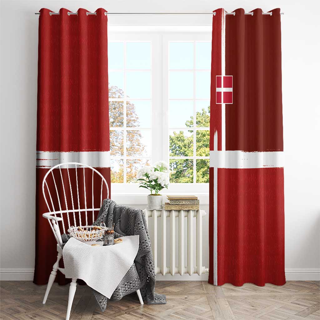 Denmark Football Window Curtain Black Grunge Line and Rune Inspired Sporty Style