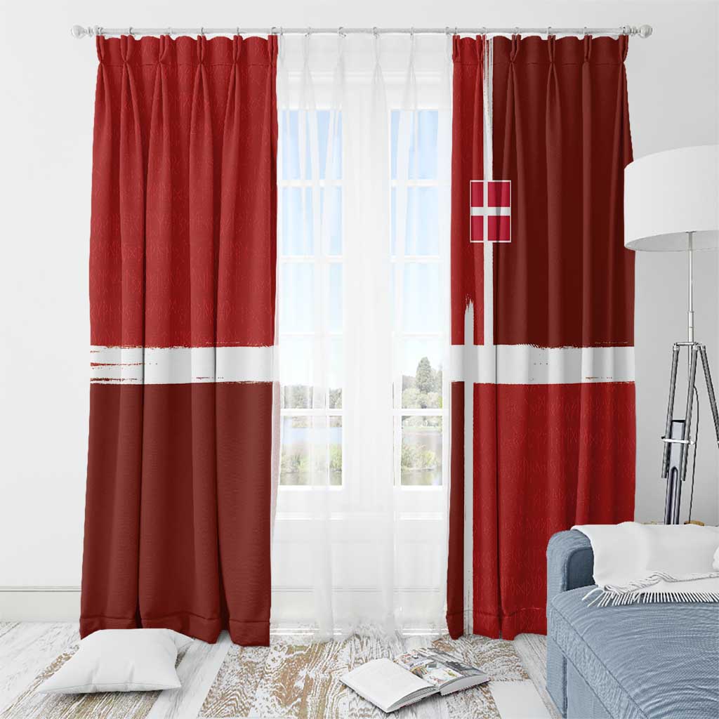 Denmark Football Window Curtain Black Grunge Line and Rune Inspired Sporty Style