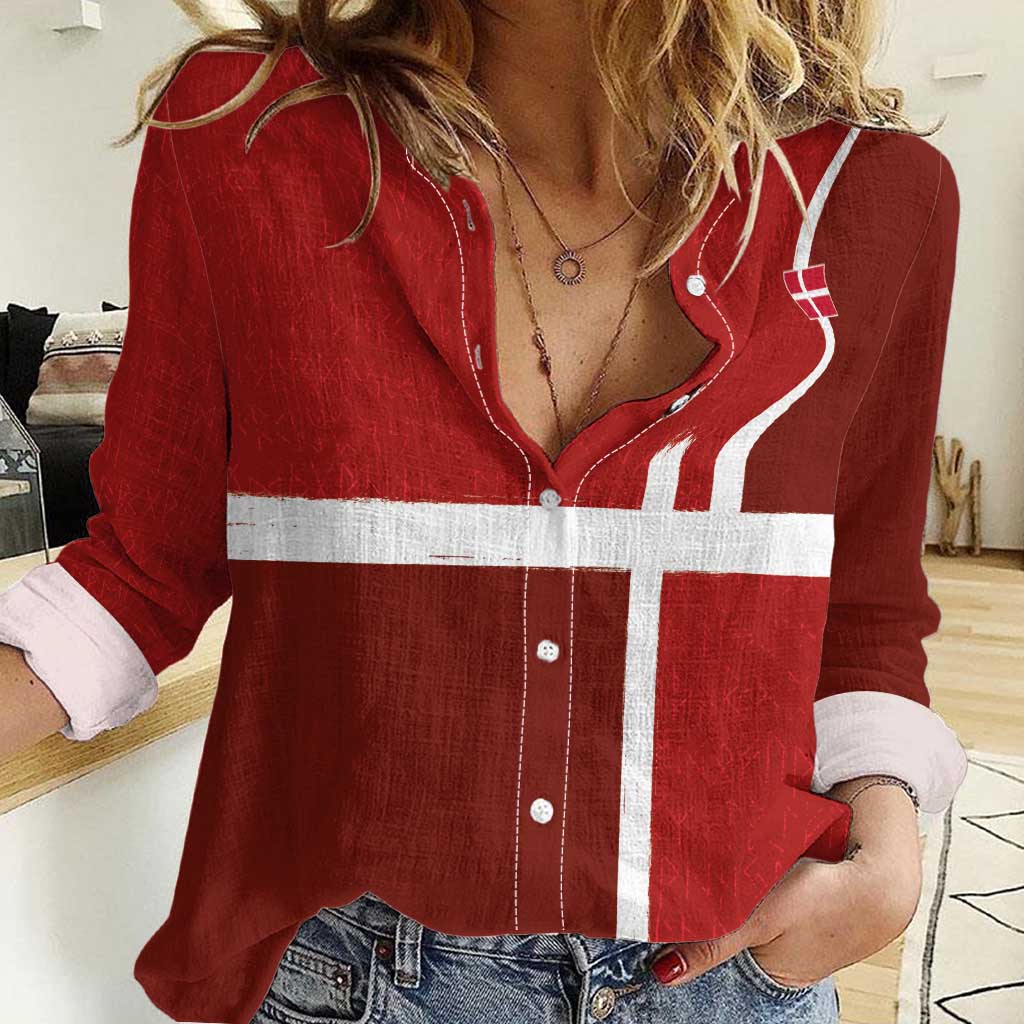 Custom Denmark Football Women Casual Shirt Black Grunge Line and Rune Inspired Sporty Style
