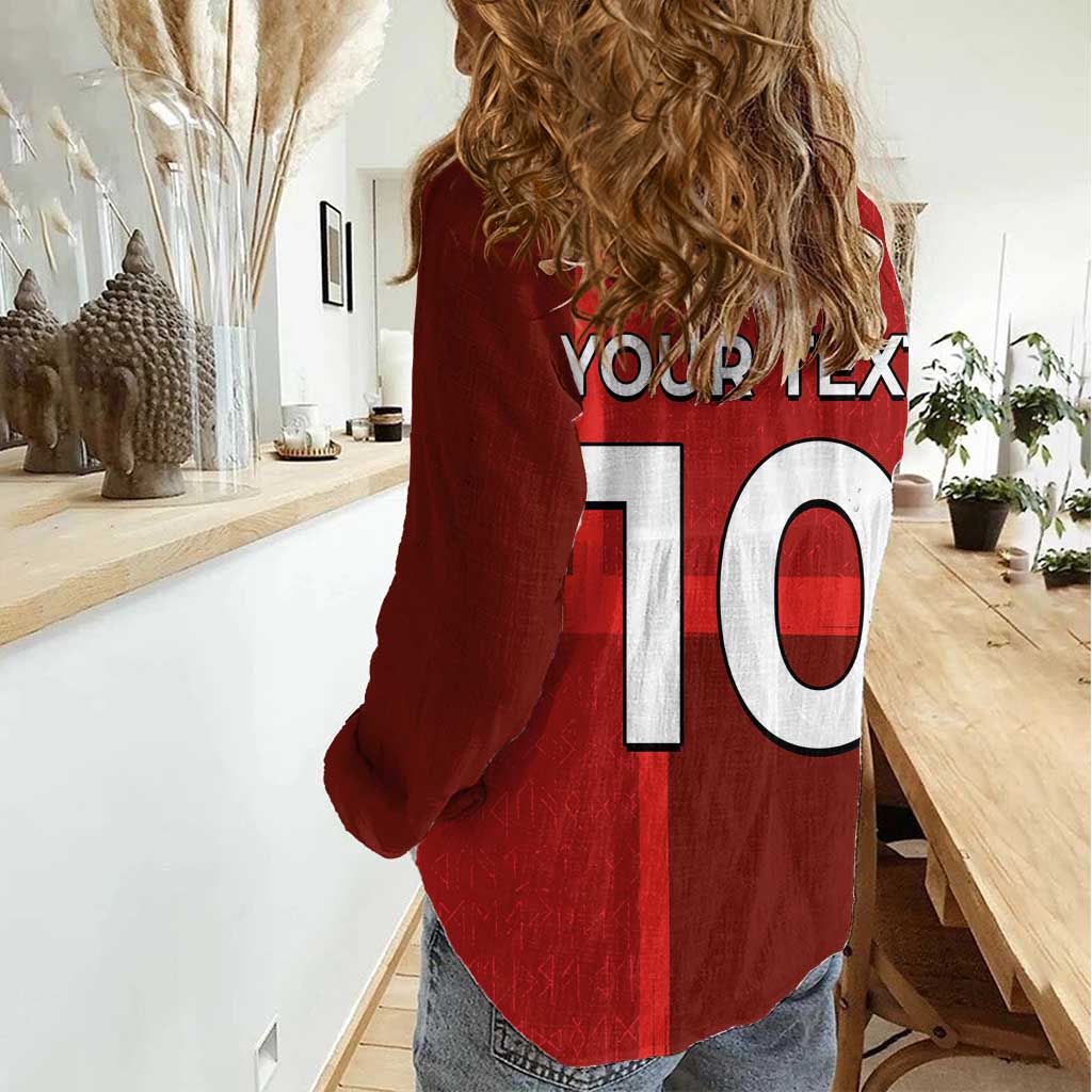 Custom Denmark Football Women Casual Shirt Black Grunge Line and Rune Inspired Sporty Style