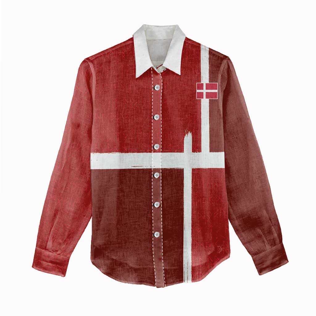 Custom Denmark Football Women Casual Shirt Black Grunge Line and Rune Inspired Sporty Style