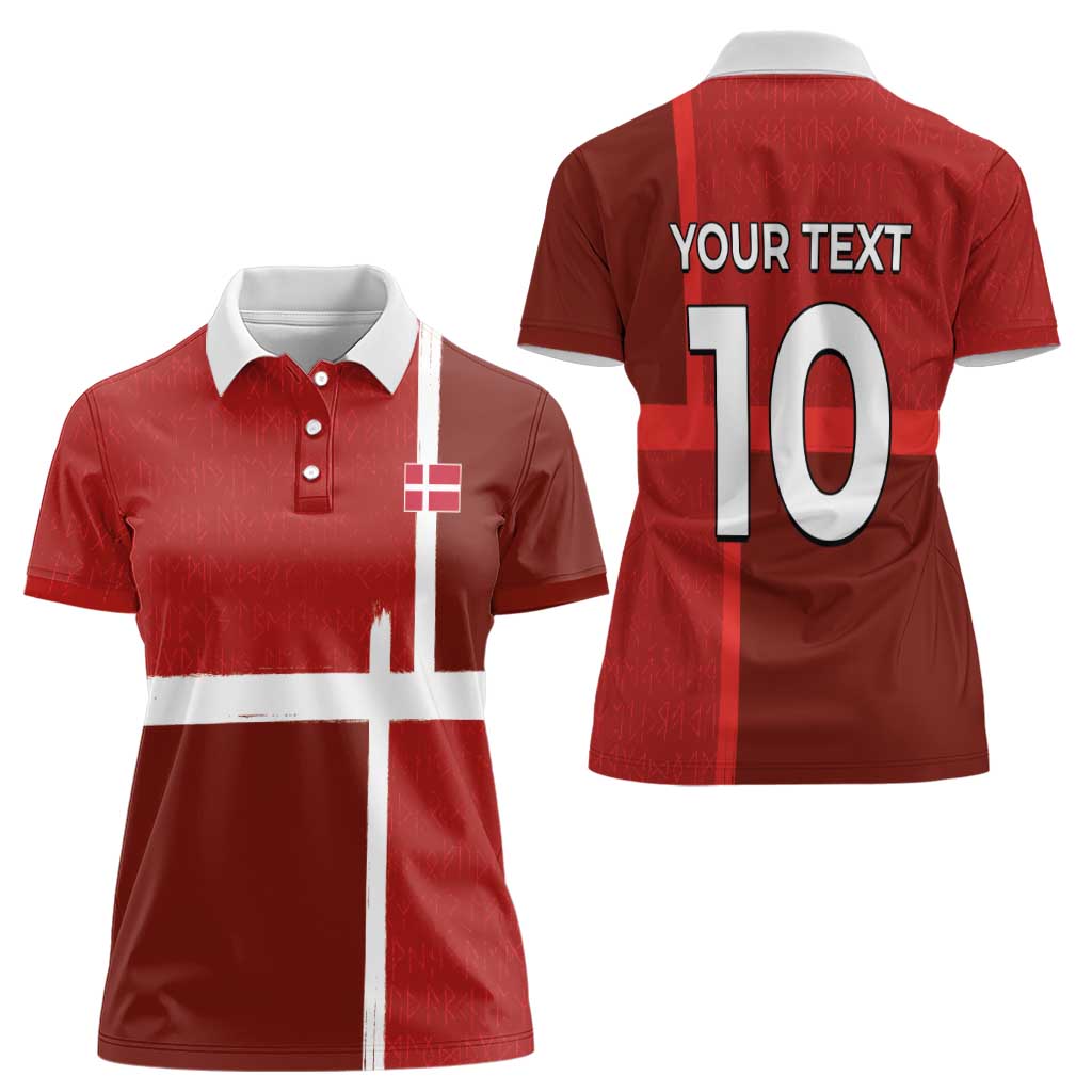 Custom Denmark Football Women Polo Shirt Black Grunge Line and Rune Inspired Sporty Style