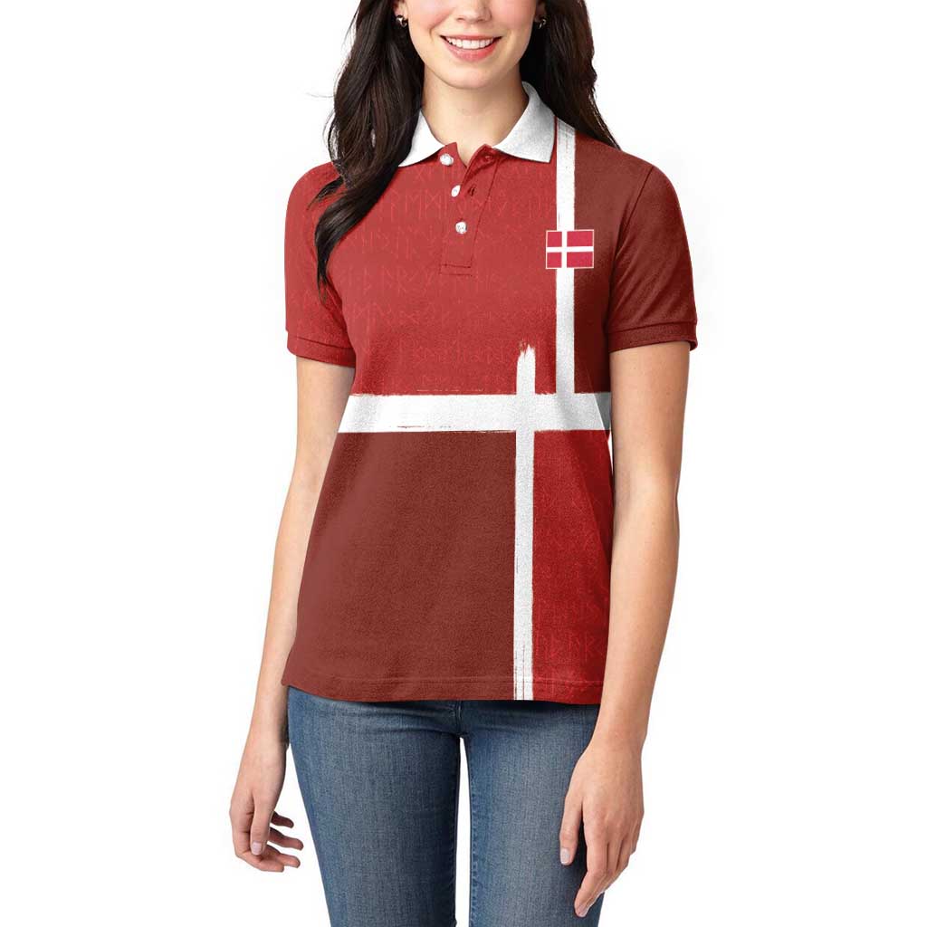 Custom Denmark Football Women Polo Shirt Black Grunge Line and Rune Inspired Sporty Style