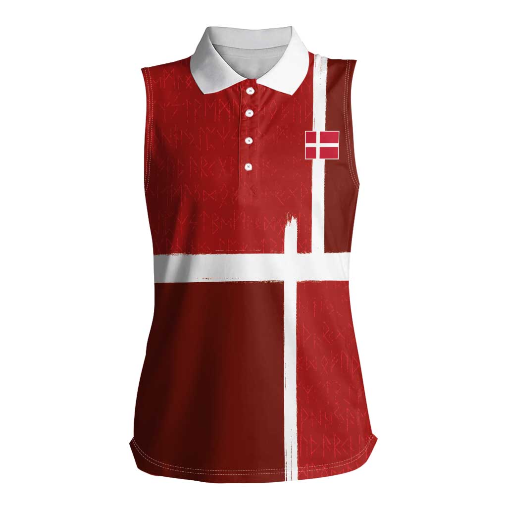 Custom Denmark Football Women Sleeveless Polo Shirt Black Grunge Line and Rune Inspired Sporty Style