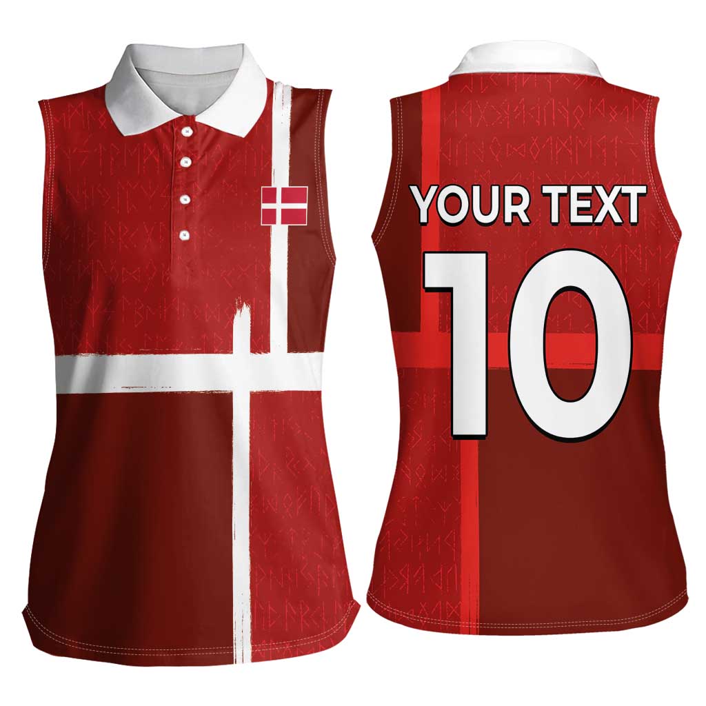 Custom Denmark Football Women Sleeveless Polo Shirt Black Grunge Line and Rune Inspired Sporty Style