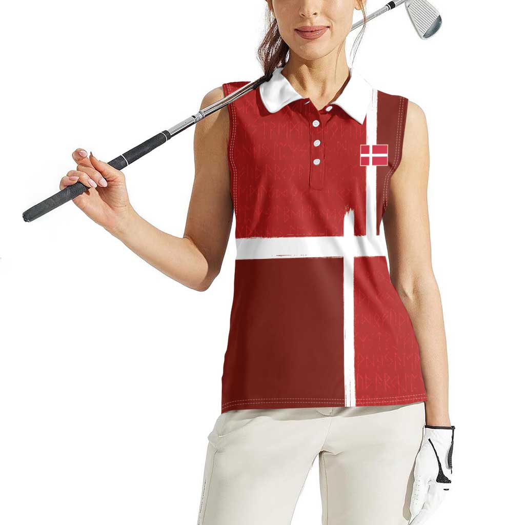 Custom Denmark Football Women Sleeveless Polo Shirt Black Grunge Line and Rune Inspired Sporty Style