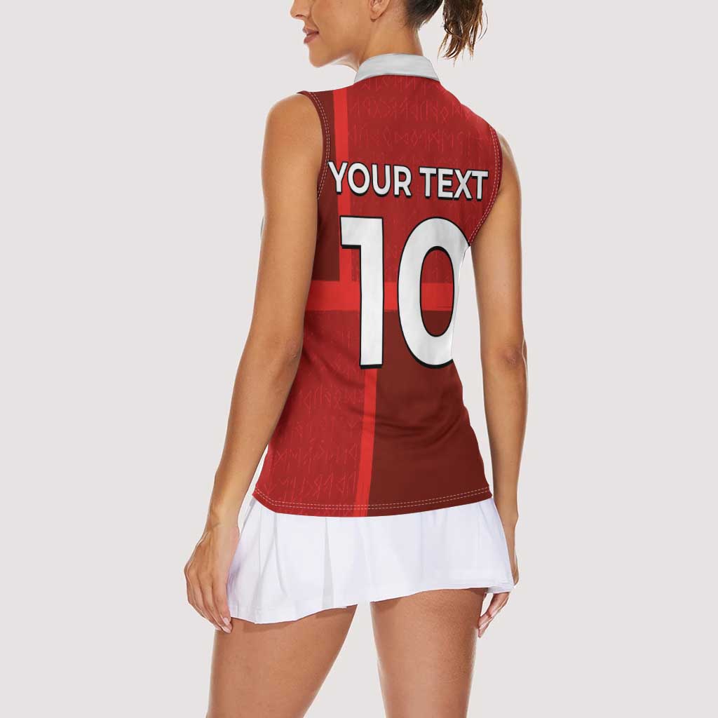 Custom Denmark Football Women Sleeveless Polo Shirt Black Grunge Line and Rune Inspired Sporty Style