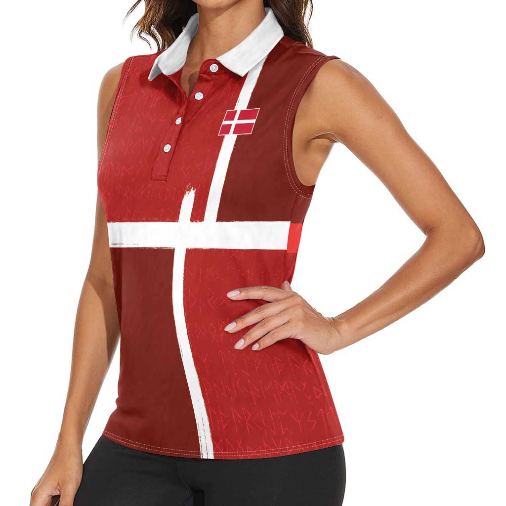 Custom Denmark Football Women Sleeveless Polo Shirt Black Grunge Line and Rune Inspired Sporty Style