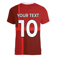 Custom Denmark Football Women V-Neck T-Shirt Black Grunge Line and Rune Inspired Sporty Style