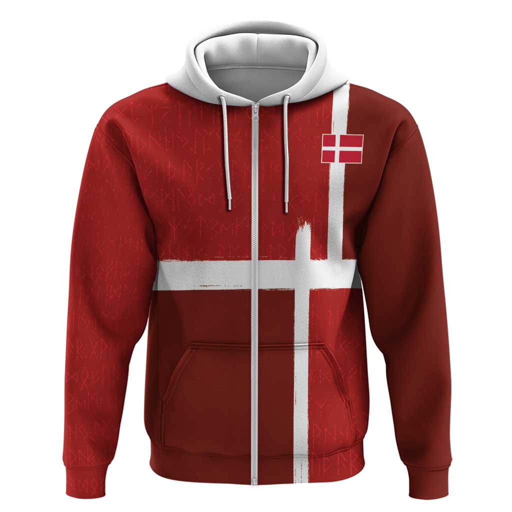 Custom Denmark Football Zip Hoodie Black Grunge Line and Rune Inspired Sporty Style