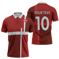 Custom Denmark Football Zipper Polo Shirt Black Grunge Line and Rune Inspired Sporty Style