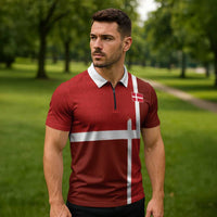 Custom Denmark Football Zipper Polo Shirt Black Grunge Line and Rune Inspired Sporty Style