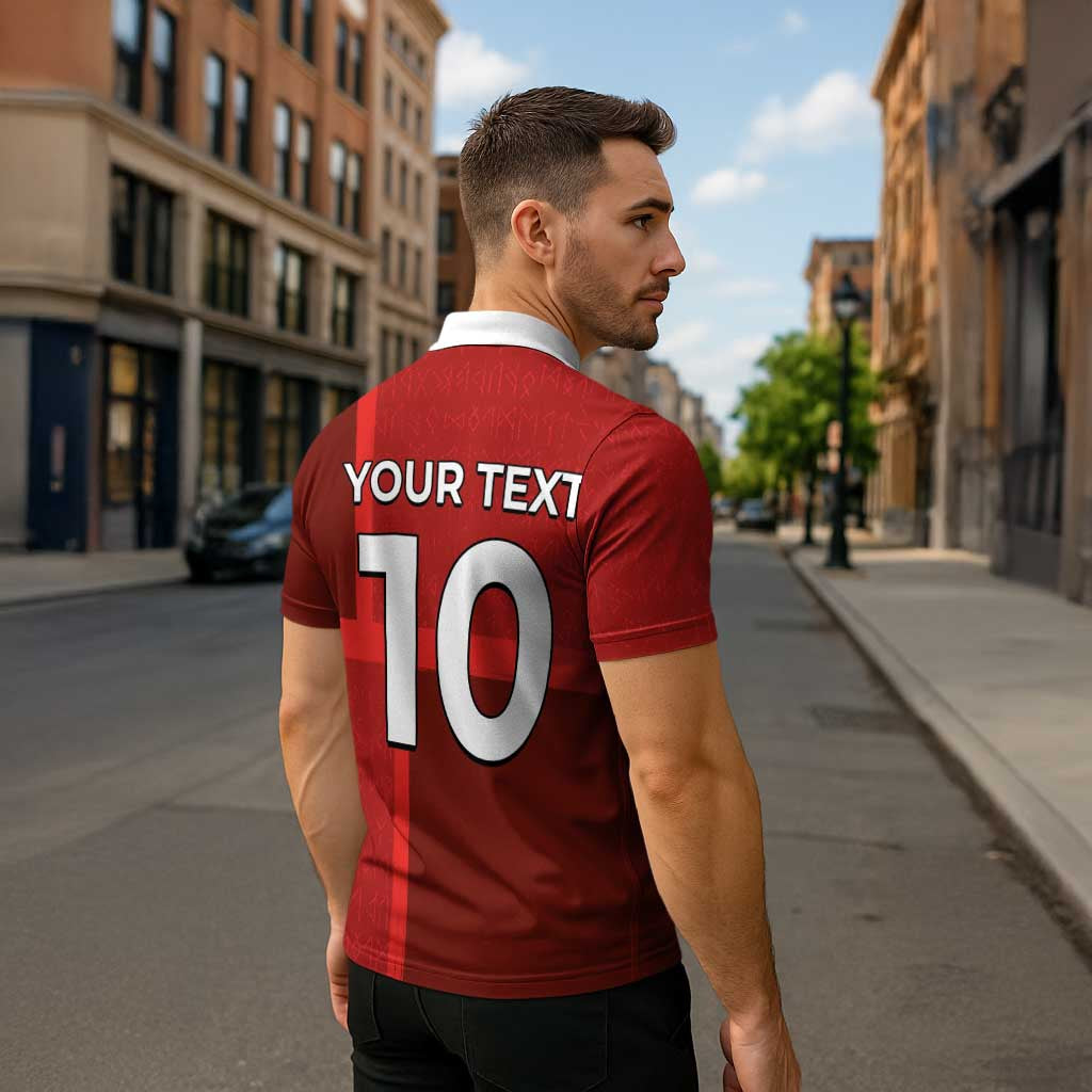 Custom Denmark Football Zipper Polo Shirt Black Grunge Line and Rune Inspired Sporty Style