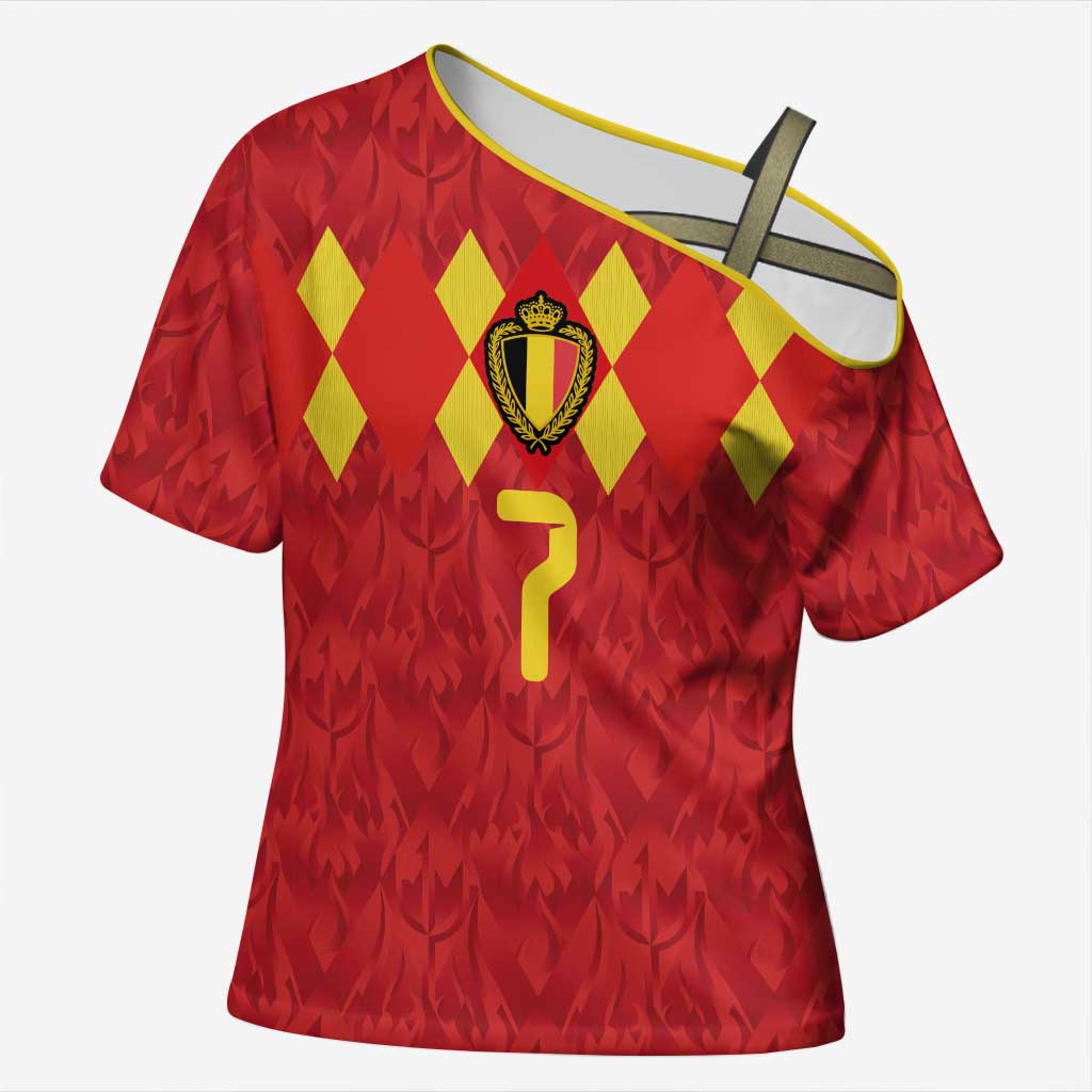 Custom Belgium Football Cross Shoulder Shirt Fiery Devil Motif