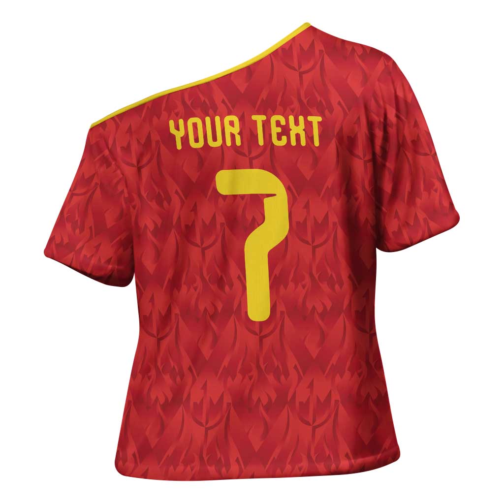 Custom Belgium Football Cross Shoulder Shirt Fiery Devil Motif