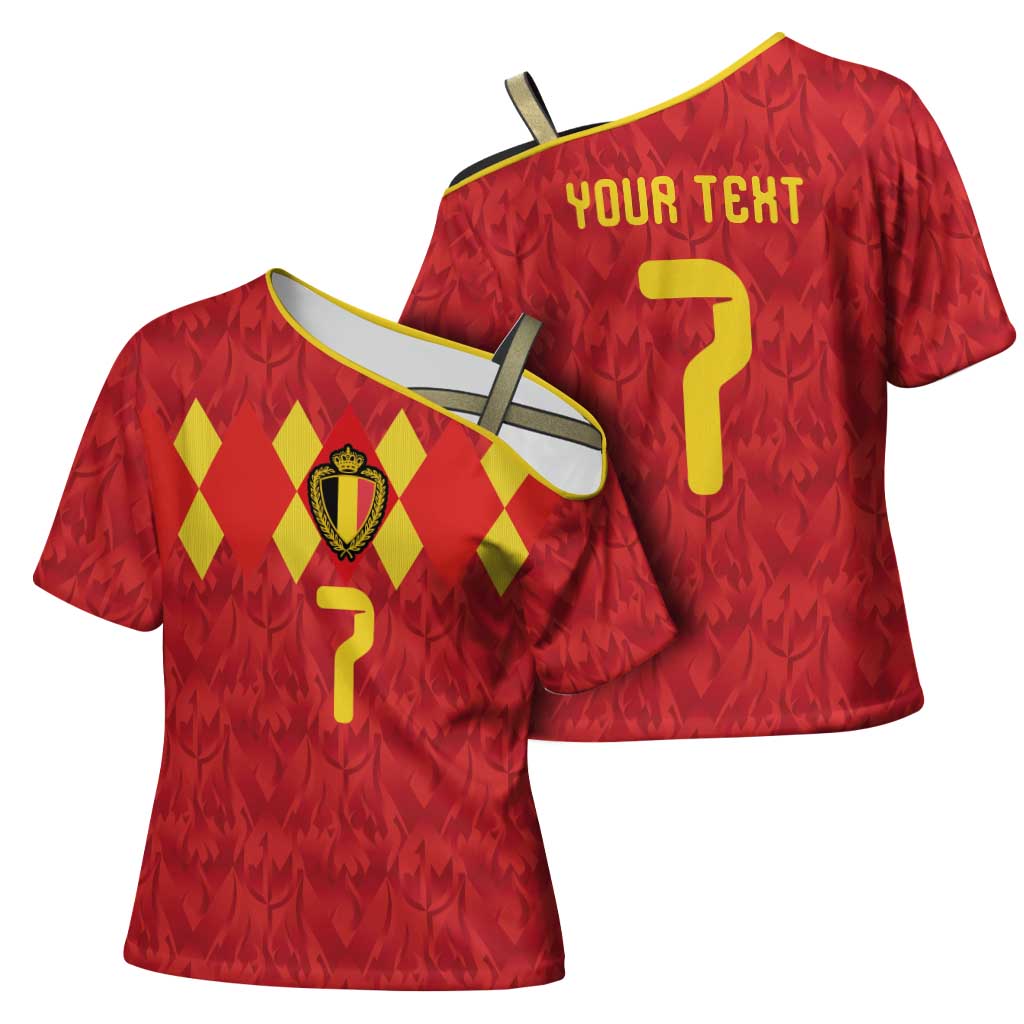 Custom Belgium Football Cross Shoulder Shirt Fiery Devil Motif