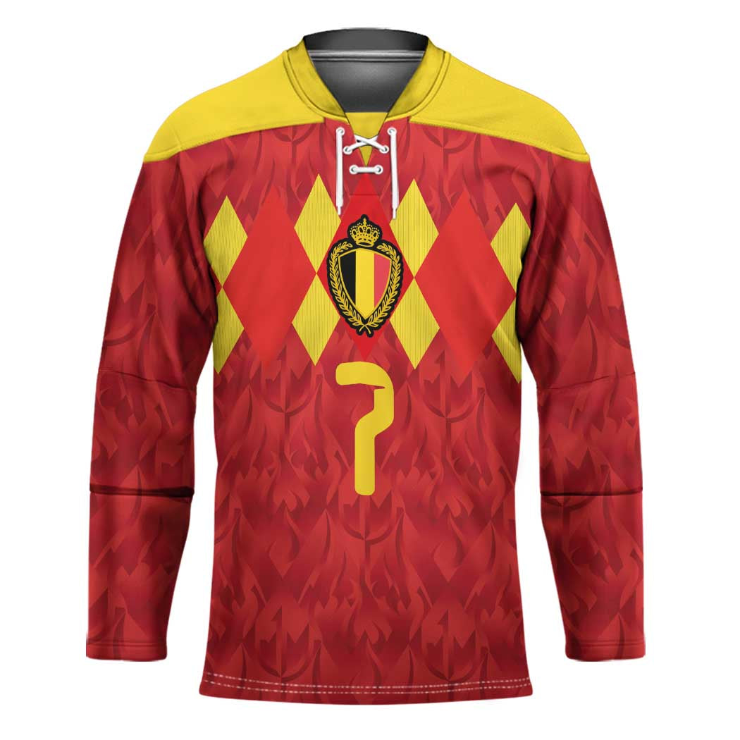Custom Belgium Football Hockey Jersey Fiery Devil Motif