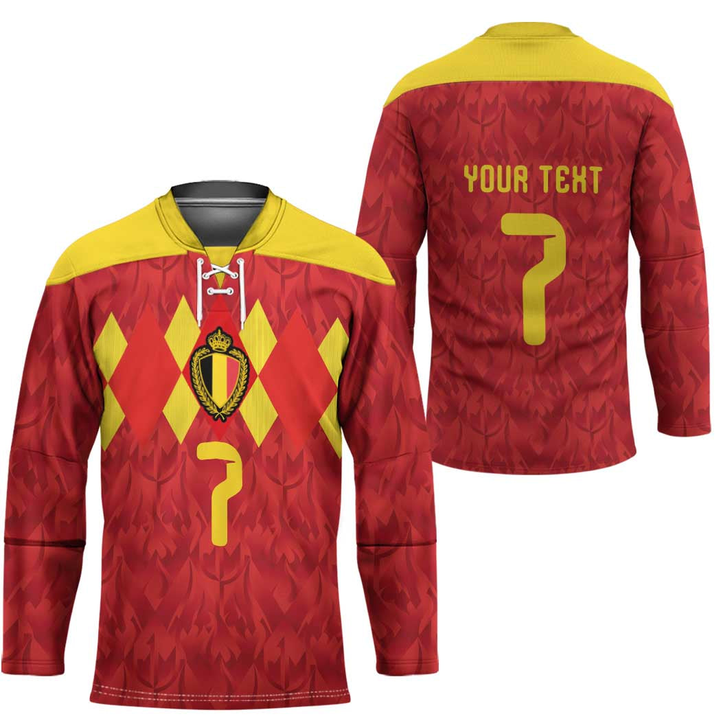 Custom Belgium Football Hockey Jersey Fiery Devil Motif