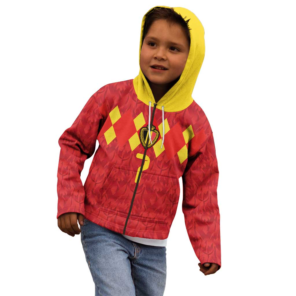 Custom Belgium Football Kid Hoodie Fiery Devil Motif