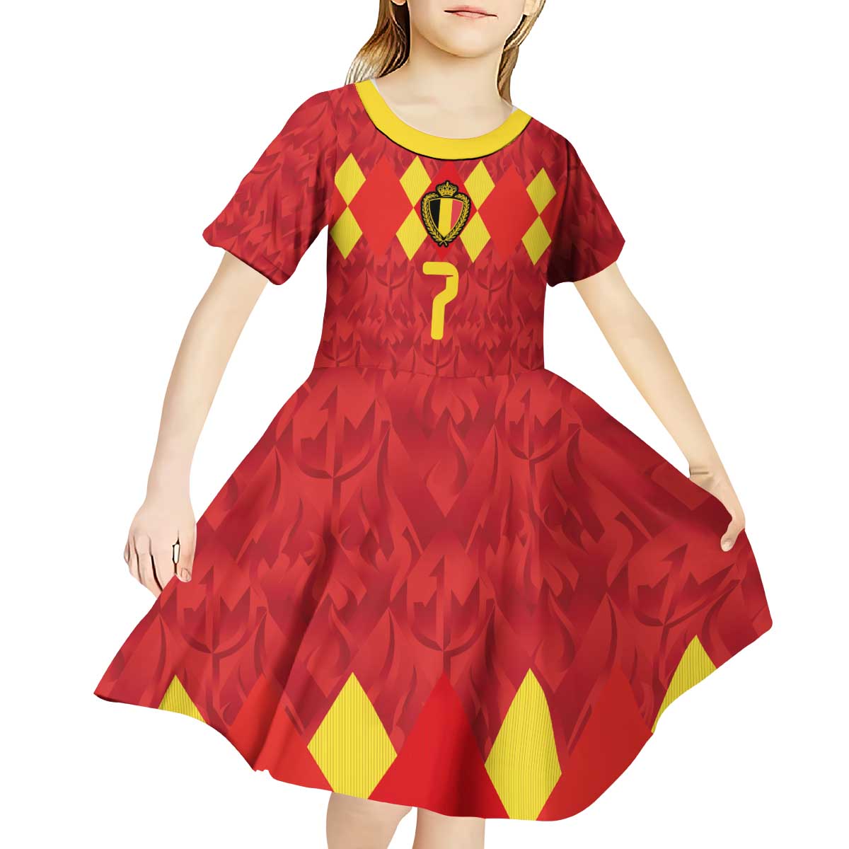 Custom Belgium Football Kid Short Sleeve Dress Fiery Devil Motif
