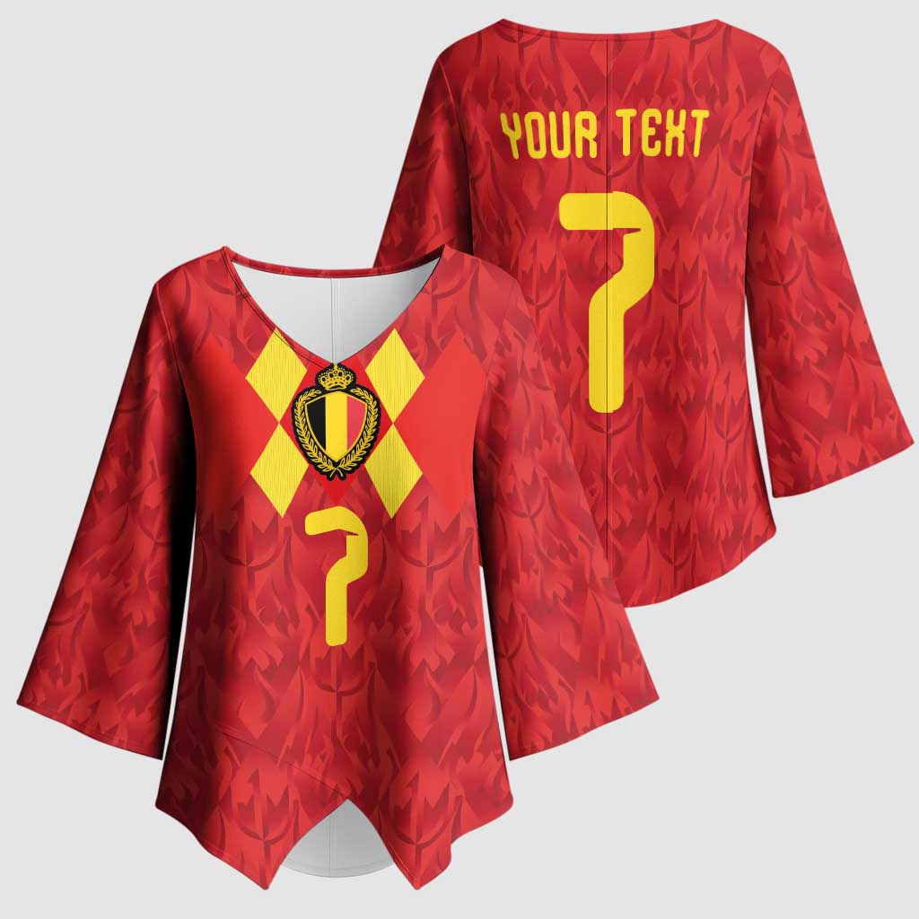 Custom Belgium Football Kimono Sleeve Blouse Fiery Devil Motif
