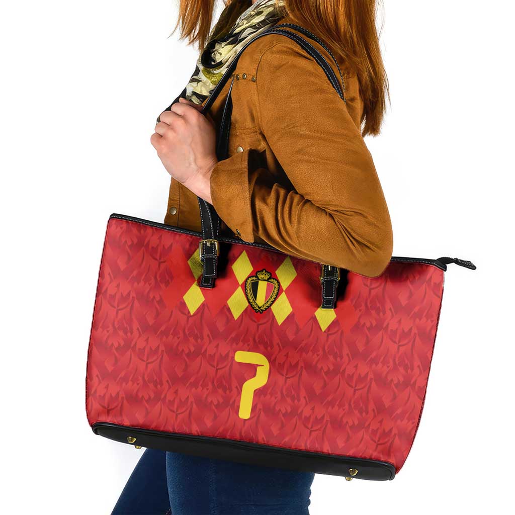Custom Belgium Football Leather Tote Bag Fiery Devil Motif