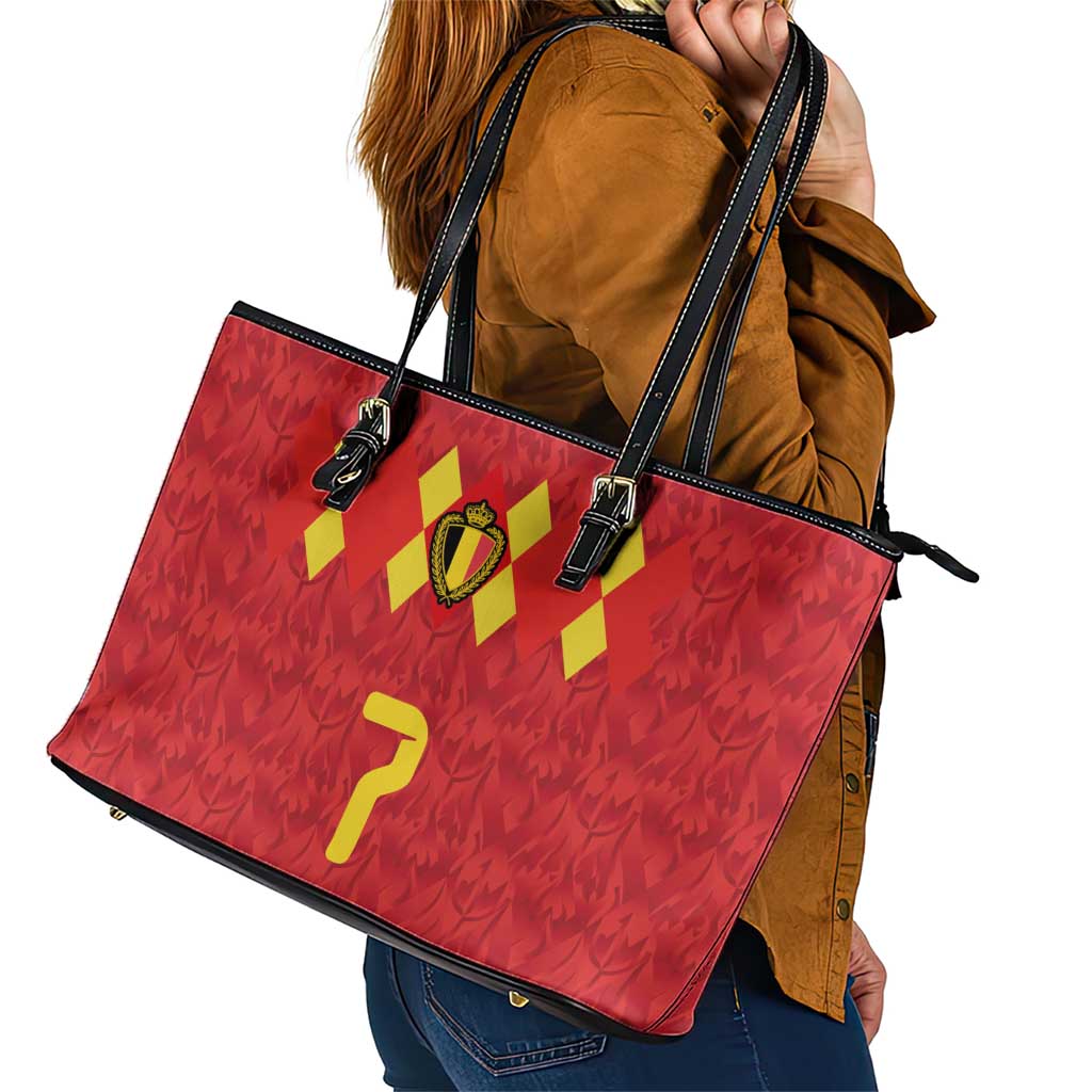 Custom Belgium Football Leather Tote Bag Fiery Devil Motif