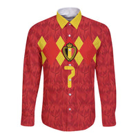 Custom Belgium Football Long Sleeve Button Shirt Fiery Devil Motif