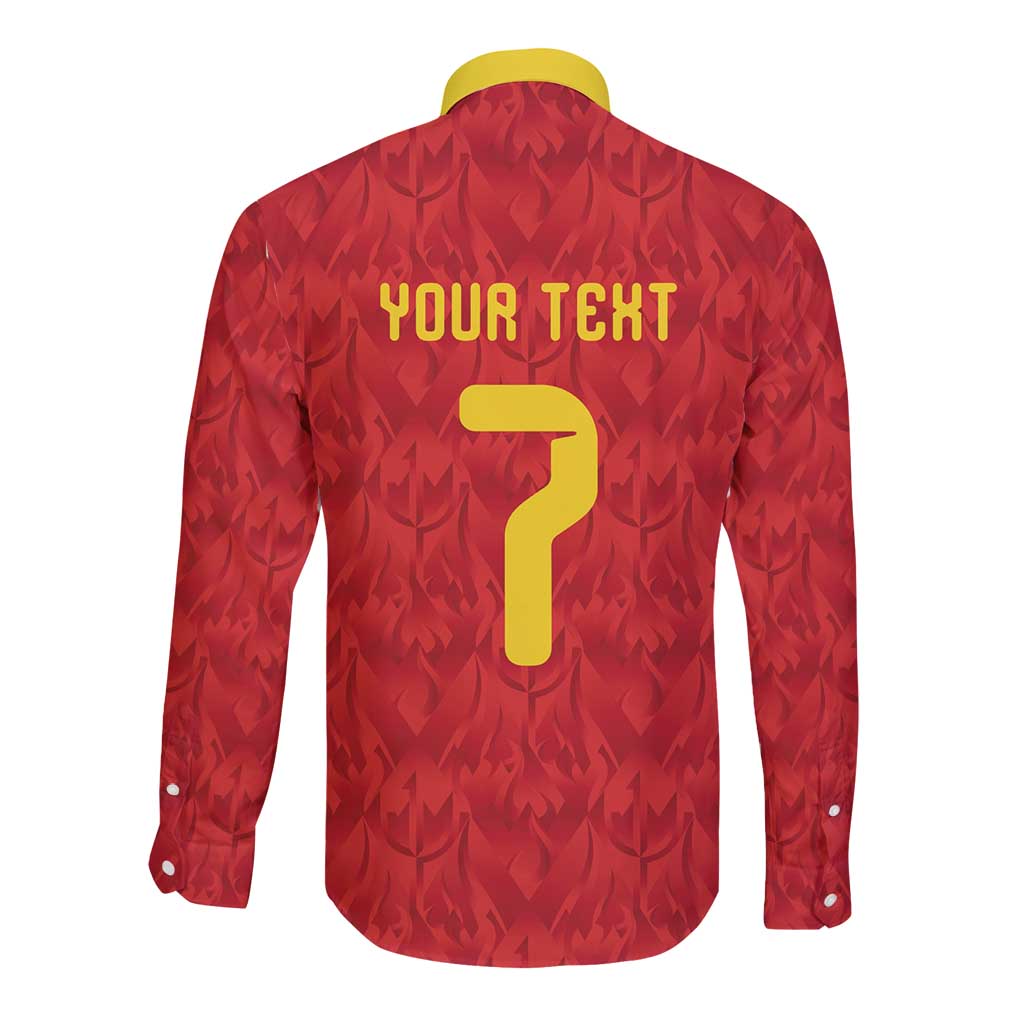 Custom Belgium Football Long Sleeve Button Shirt Fiery Devil Motif
