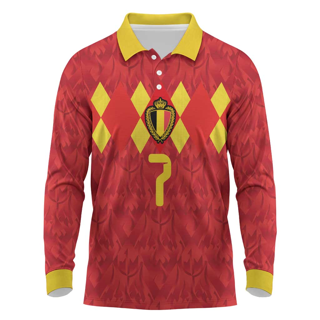 Custom Belgium Football Long Sleeve Polo Shirt Fiery Devil Motif