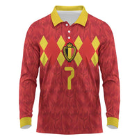 Custom Belgium Football Long Sleeve Polo Shirt Fiery Devil Motif