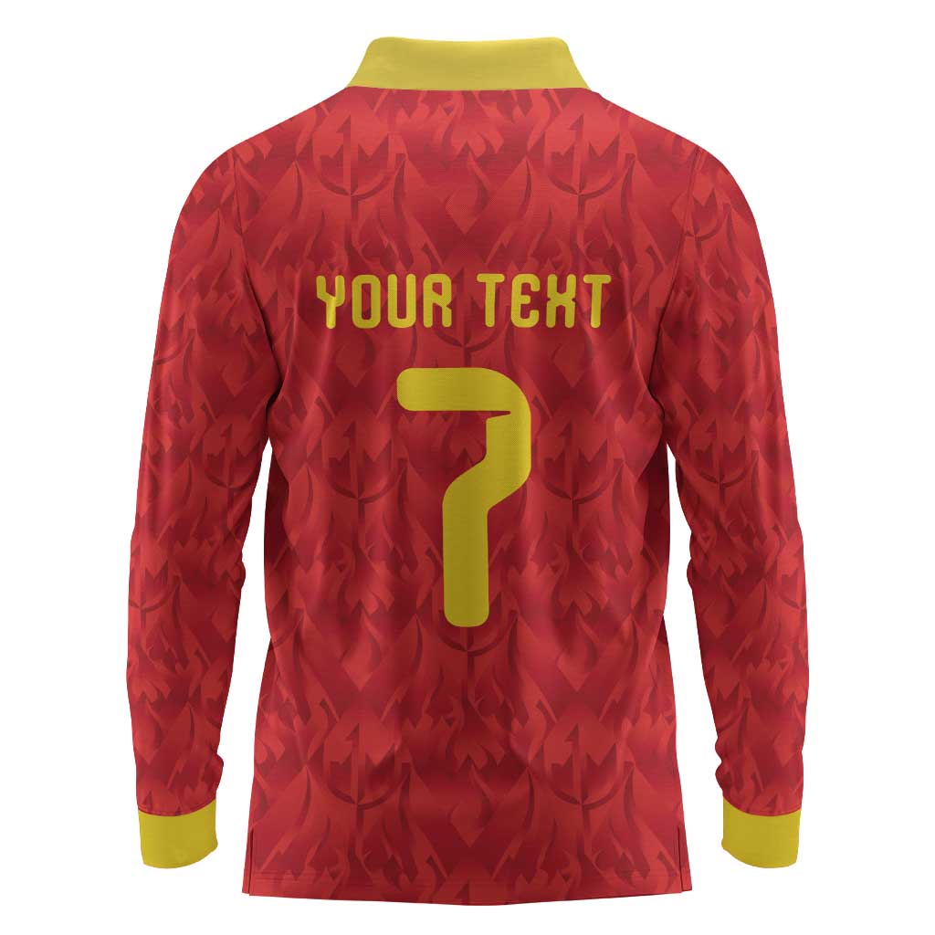 Custom Belgium Football Long Sleeve Polo Shirt Fiery Devil Motif