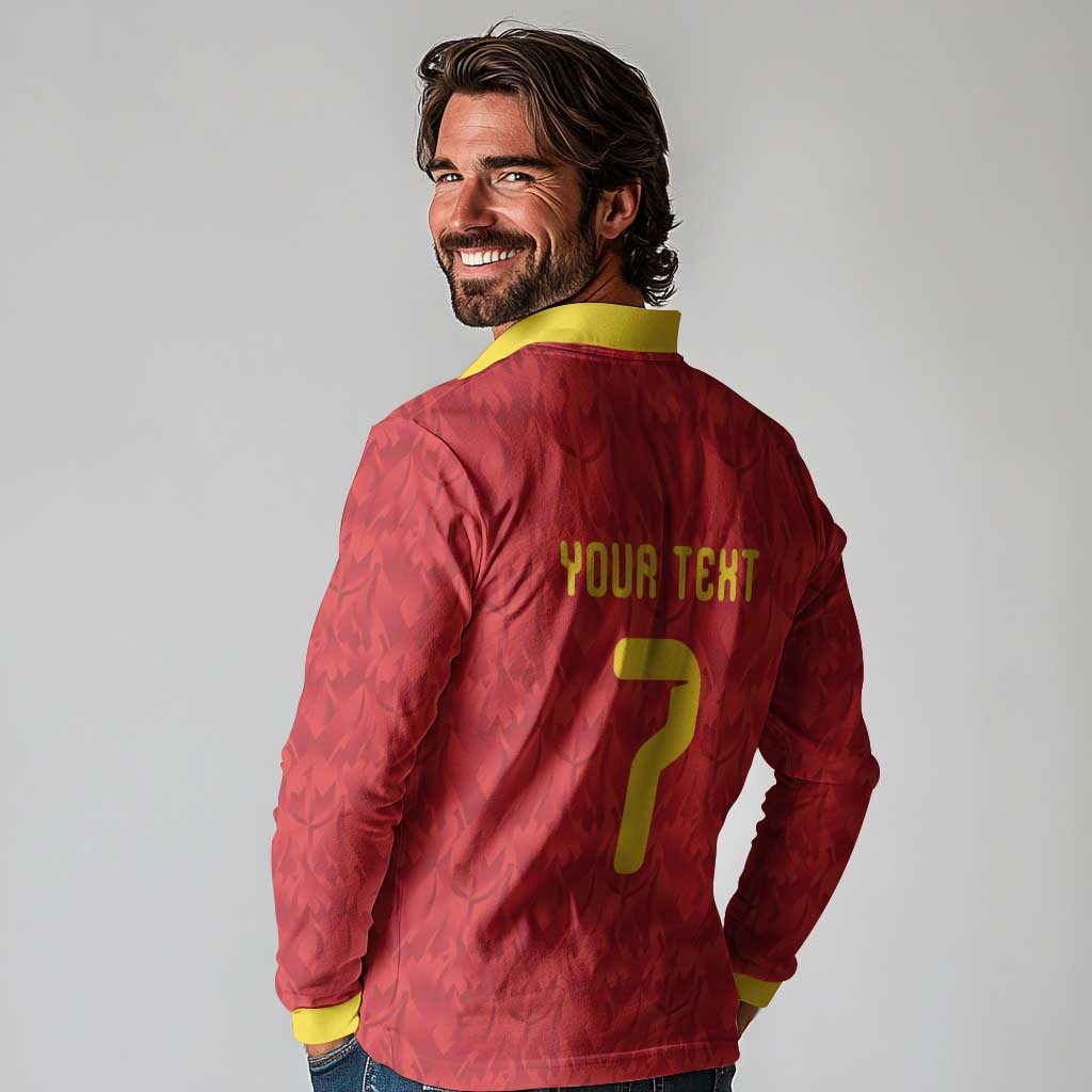 Custom Belgium Football Long Sleeve Polo Shirt Fiery Devil Motif