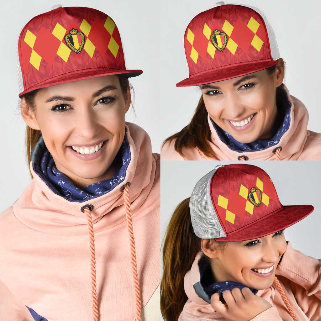 Belgium Football Mesh Trucker Cap Fiery Devil Motif