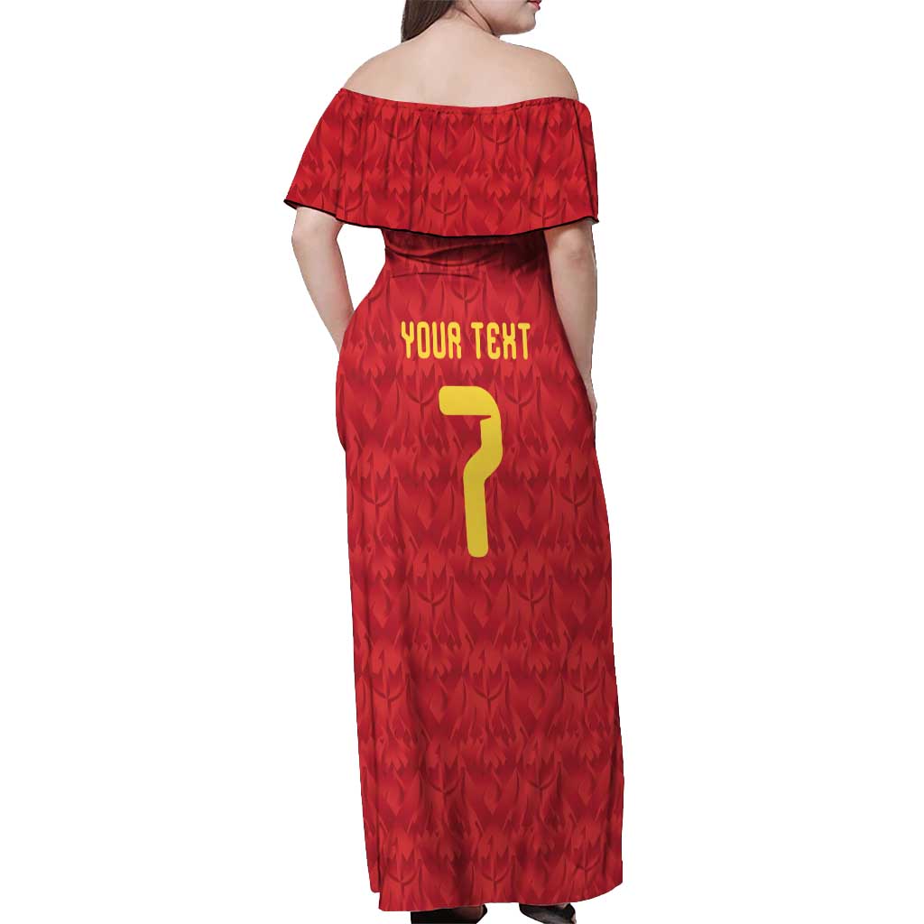 Custom Belgium Football Off Shoulder Maxi Dress Fiery Devil Motif