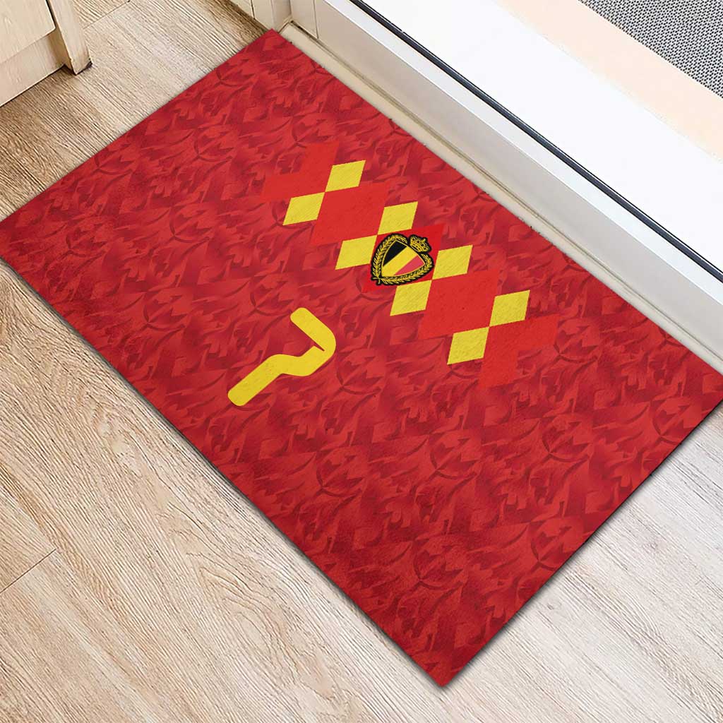 Custom Belgium Football Rubber Doormat Fiery Devil Motif