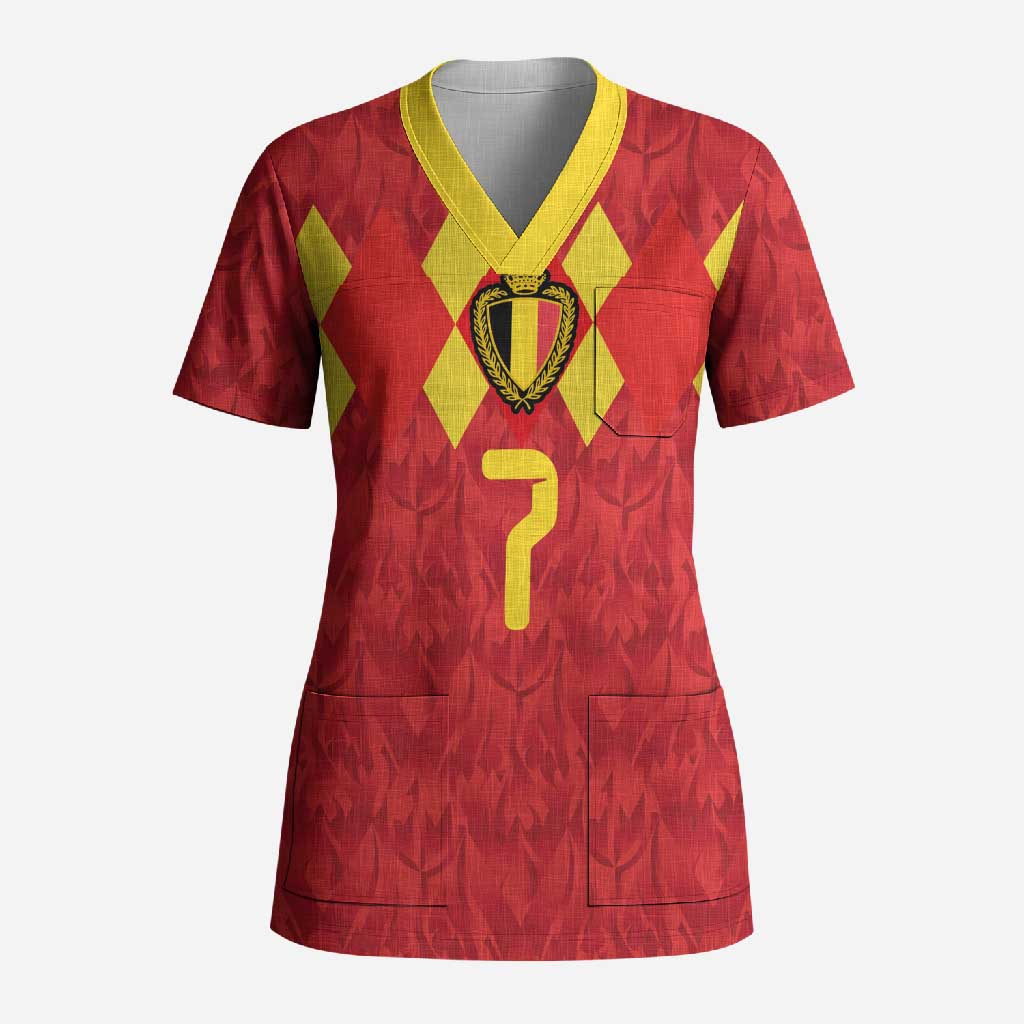 Custom Belgium Football Scrub Top Fiery Devil Motif