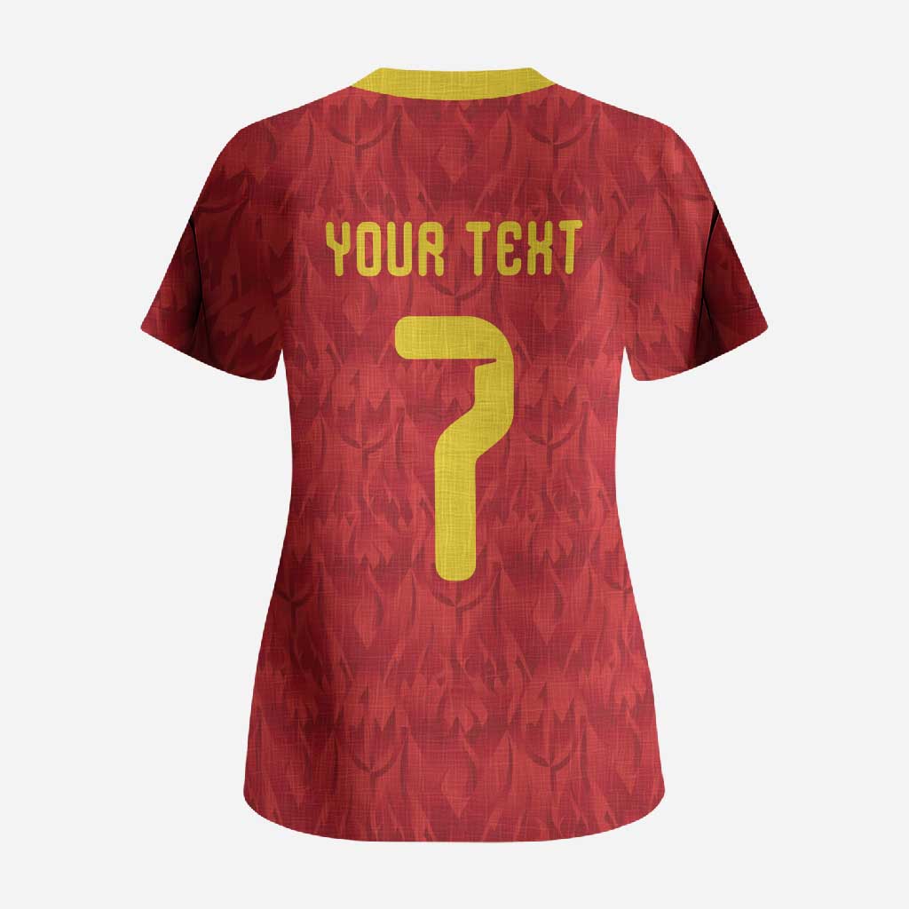 Custom Belgium Football Scrub Top Fiery Devil Motif