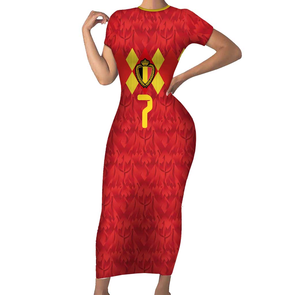 Custom Belgium Football Short Sleeve Bodycon Dress Fiery Devil Motif
