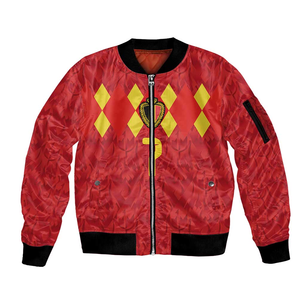 Custom Belgium Football Sleeve Zip Bomber Jacket Fiery Devil Motif