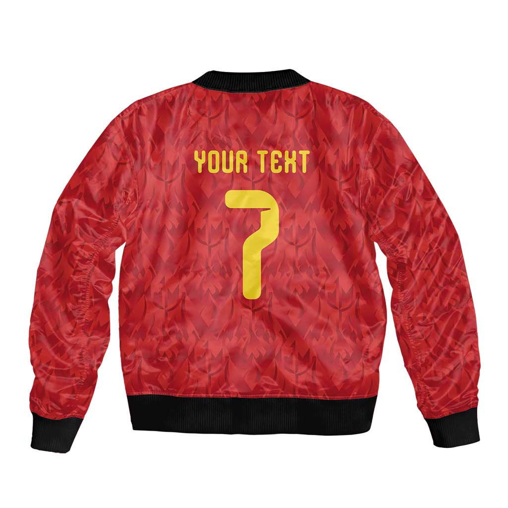Custom Belgium Football Sleeve Zip Bomber Jacket Fiery Devil Motif