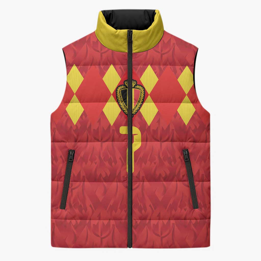 Custom Belgium Football Sleeveless Puffer Jacket Fiery Devil Motif