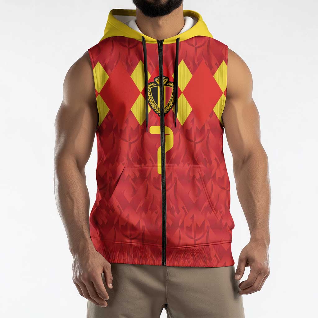 Custom Belgium Football Sleeveless Zip Hoodie Fiery Devil Motif