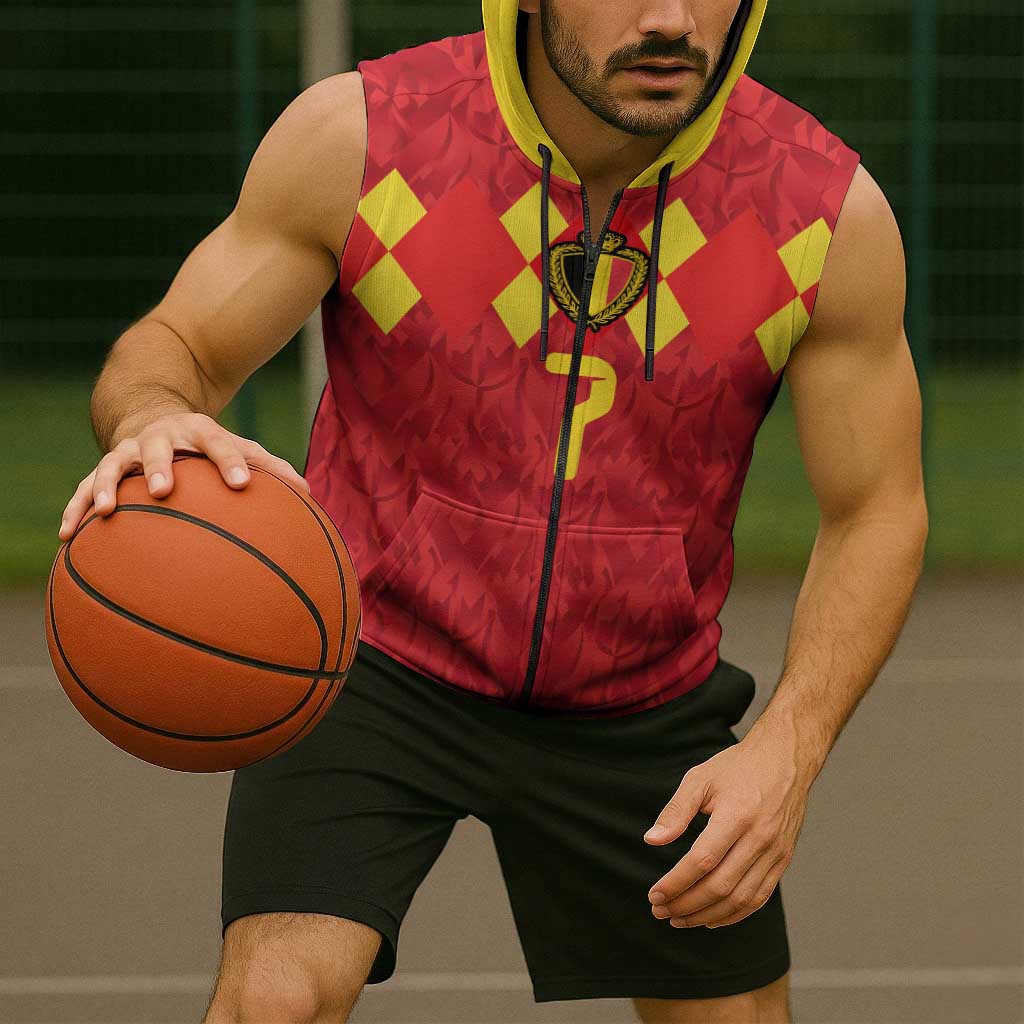 Custom Belgium Football Sleeveless Zip Hoodie Fiery Devil Motif