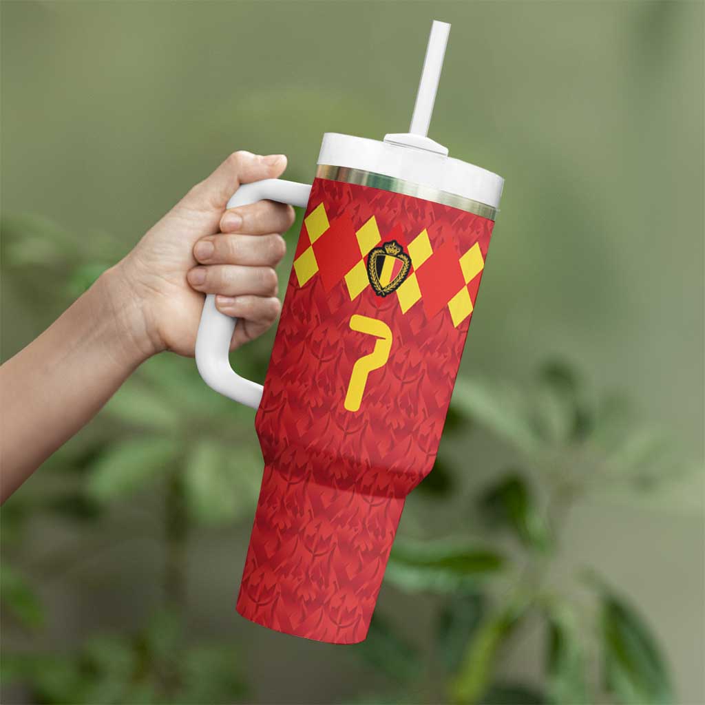Custom Belgium Football Tumbler With Handle Fiery Devil Motif