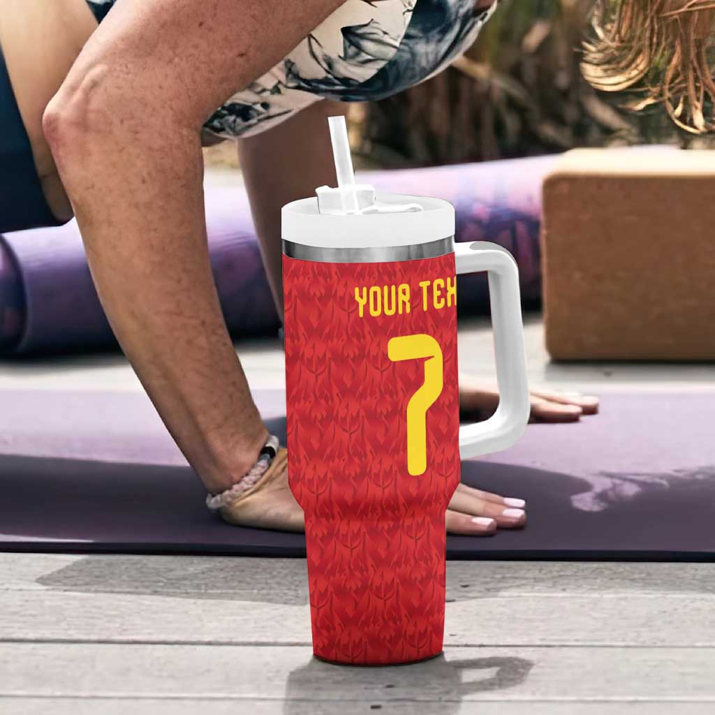 Custom Belgium Football Tumbler With Handle Fiery Devil Motif