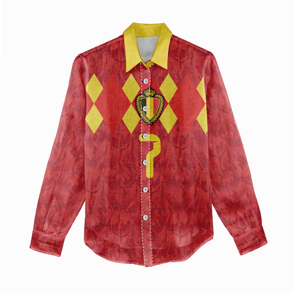 Custom Belgium Football Women Casual Shirt Fiery Devil Motif