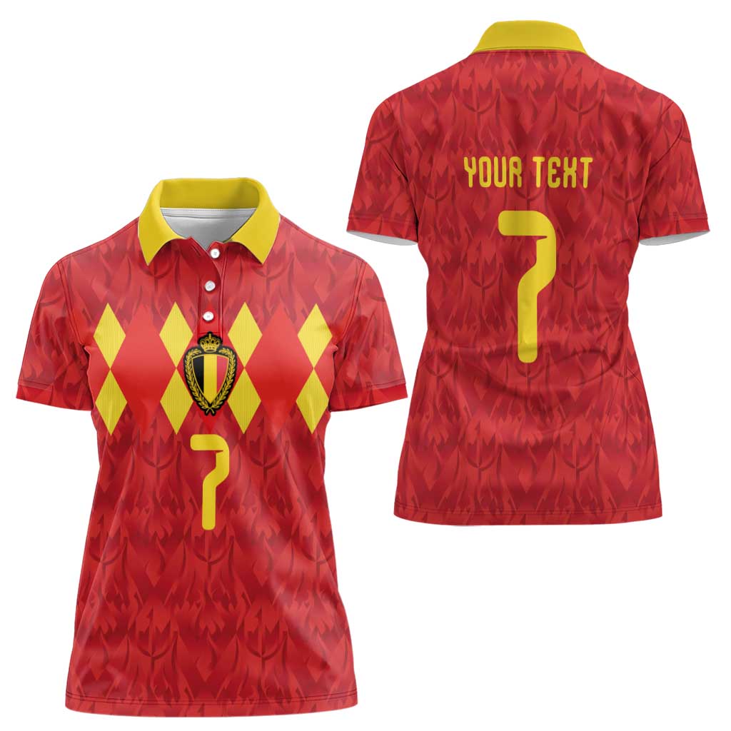 Custom Belgium Football Women Polo Shirt Fiery Devil Motif