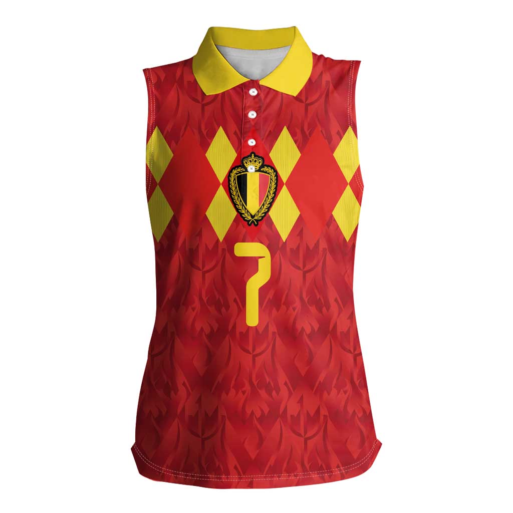 Custom Belgium Football Women Sleeveless Polo Shirt Fiery Devil Motif