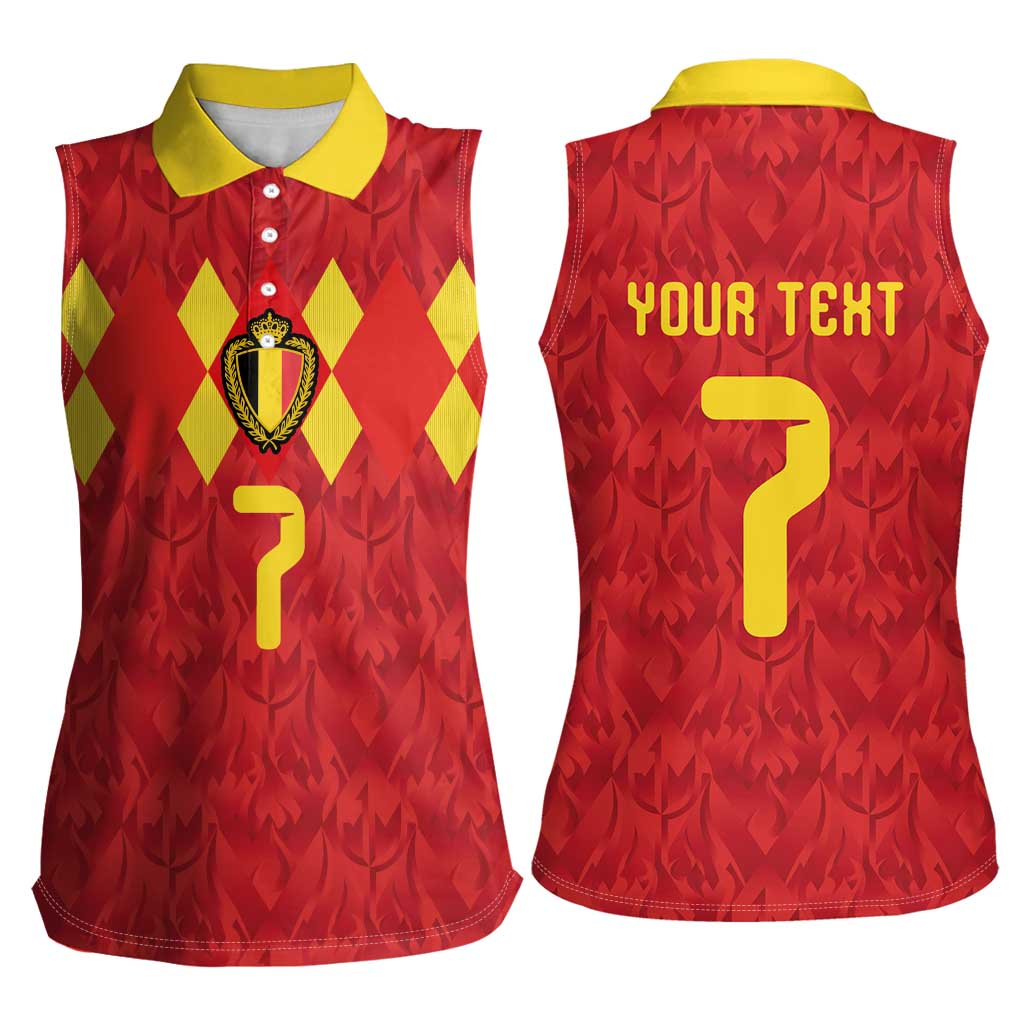 Custom Belgium Football Women Sleeveless Polo Shirt Fiery Devil Motif